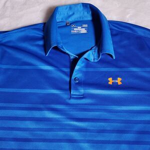 UNDER ARMOUR Golf Polo Blue On Blue Stripe Heatgear  Loose Fit Mens Size Large